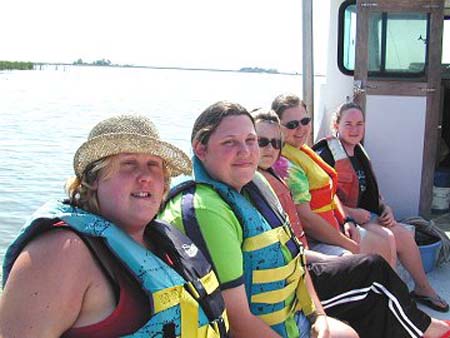 St. George Island - boat Heather, Pam, Kristen, Felicia, Jamie