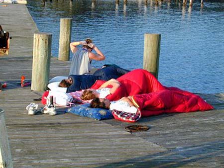 St. George Island - sleeping on the dock the girls