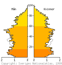 [Age-sex pyramid 1998 for Laholm municipality]